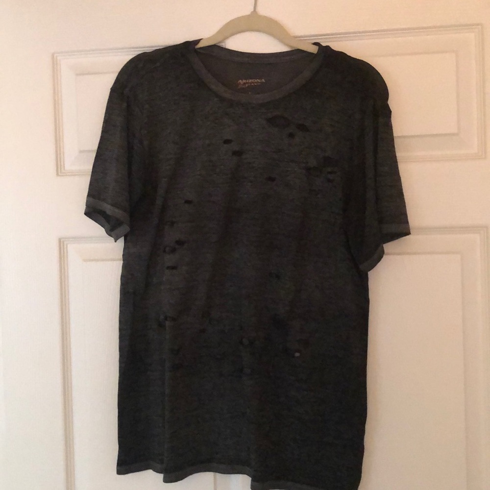 Soft gray distressed with holes t shirt